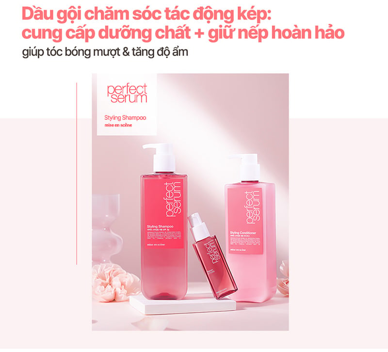 Dầu Gội Serum Dưỡng Tóc Mềm Mượt, Vào Nếp, Hỗ Trợ Phục Hồi Tóc Hư Tổn Mise en Scène Perfect Serum Shampoo