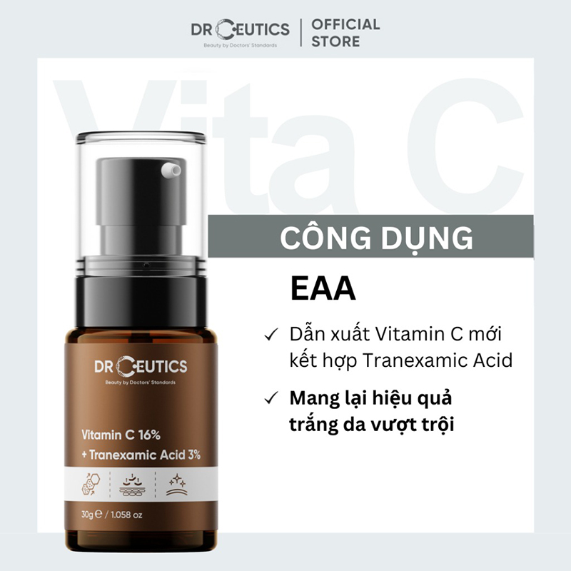 Serum DrCeutics Tinh Chất Sáng Da, Làm Đều Màu Da, Giảm Nếp Nhăn DrCeutics Vitamin C 16% + Tranexamic acid 3%