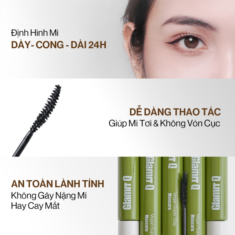 Mascara Làm Cong, Dài Mi, Lâu Trôi, Thuần Chay Glamrr Q Vegan Super Stay Mascara