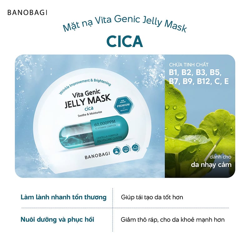 thegioiskinfood.com - Mặt Nạ Phục Hồi & Làm Dịu Da Nhạy Cảm Banobagi Vita Genic Jelly Mask #Cica - Xanh lam