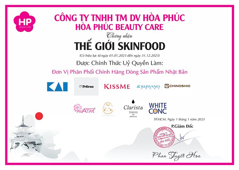 Giấy chứng nhận Thế giới Skinfood là đại lý phân phối chính thức thương hiệu Cocoegg tại Việt Nam