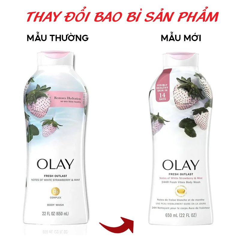 [650ml] Sữa Tắm Dưỡng Ẩm Hương Dâu & Bạc Hà OLAY Fresh Outlast White Strawberry & Mint Body Wash