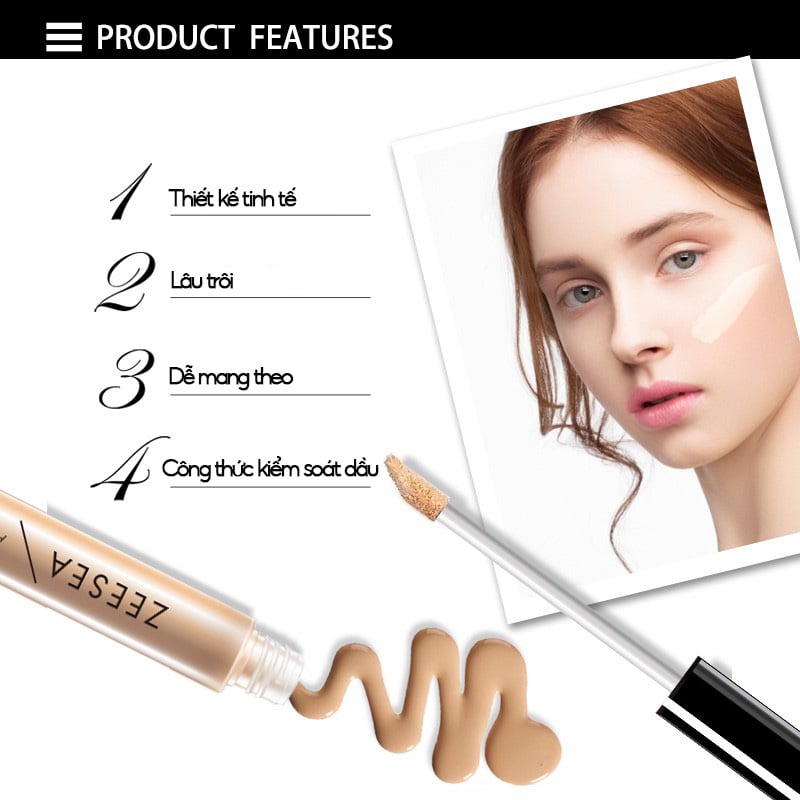 Kem Che Khuyết Điểm Che Phủ Toàn Diện, Mịn Lì, Lâu Trôi Zeesea Aqua Concealer 3ml