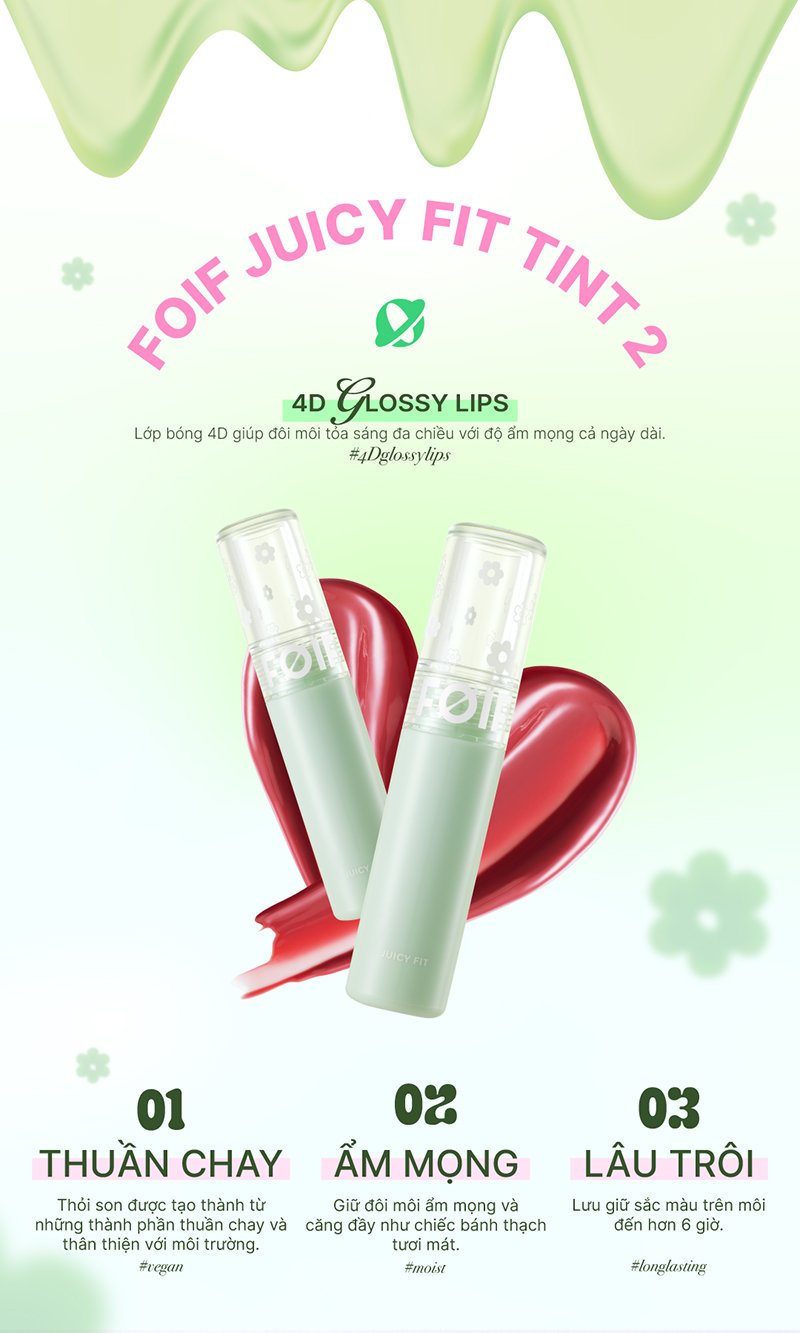 [NEW][Ver.2][FOIF by MERZY] Son Tint Bóng Thuần Chay, Ẩm Mọng, Bền Màu FOIF Juicy Fit Tint 3g