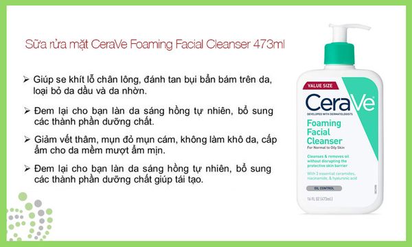 Sữa rửa mặt CeraVe Foaming Facial Cleanser 473ml