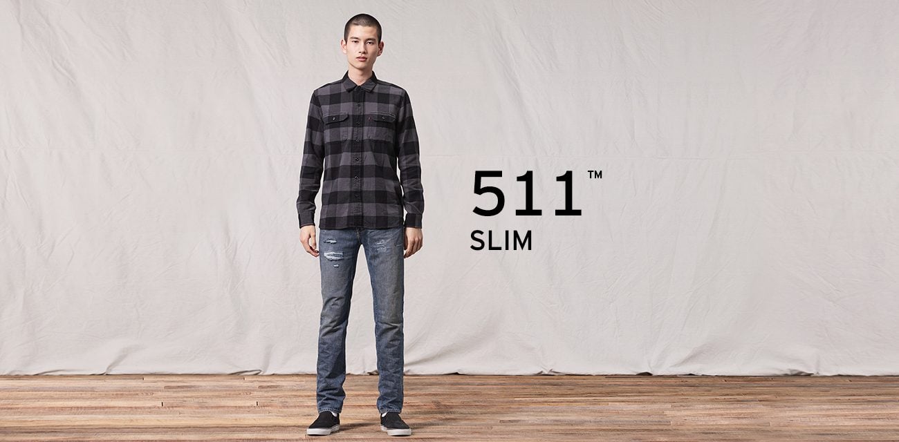 SLIM FIT 511™ SLIM • Cạp quần ở dưới eo • Bó từ hông tới mắt cá chân • Phần ống dưới dáng ôm