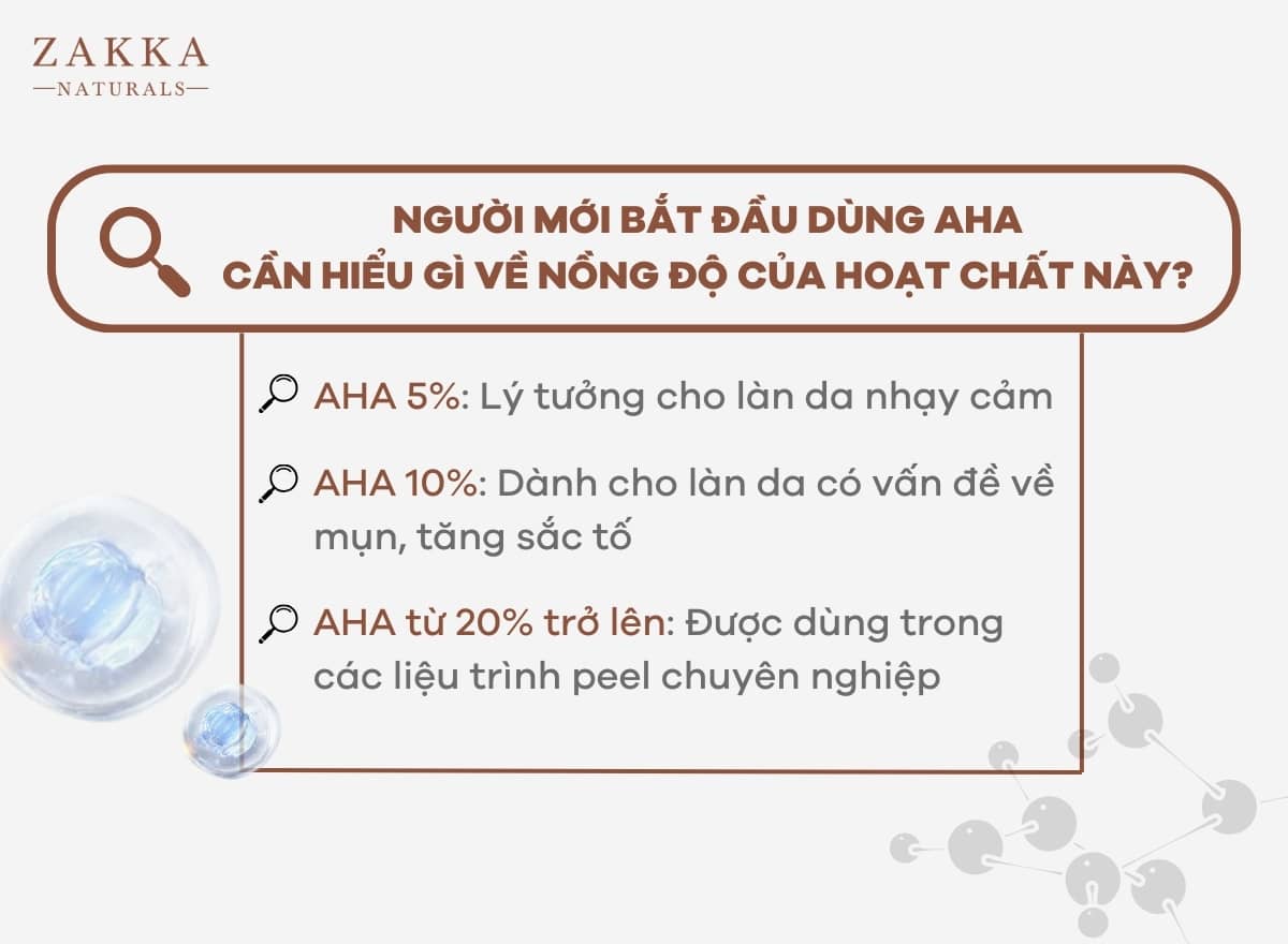 Người mới bắt đầu dùng AHA cần hiểu gì về nồng độ của hoạt chất này?