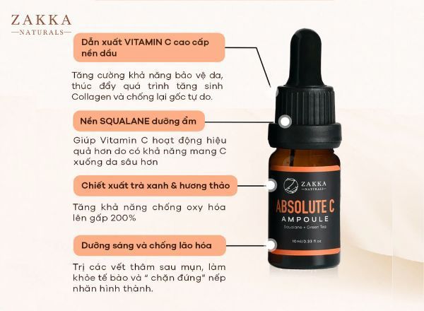 Công dụng nổi bật của Serum Absolute C Ampoule 20% Zakka Naturals