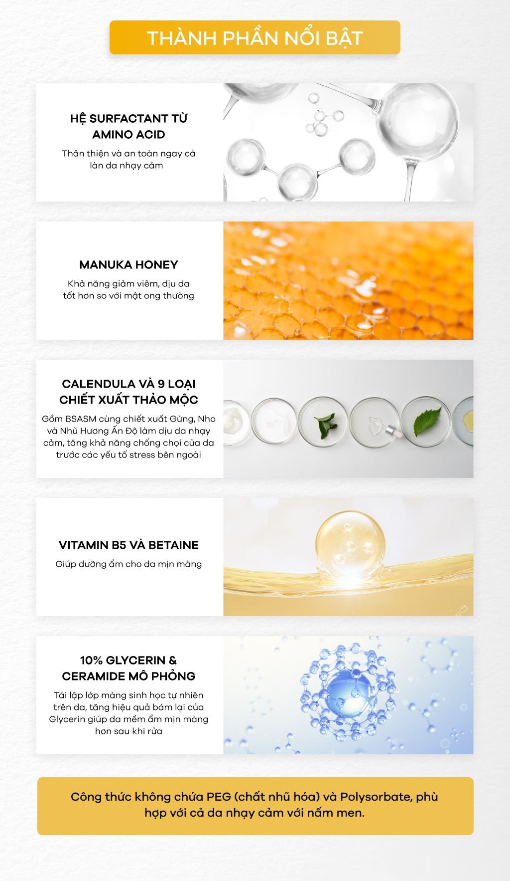Thành phần Sữa rửa mặt Calendula Manuka Honey Hydrating & Calming Amino
