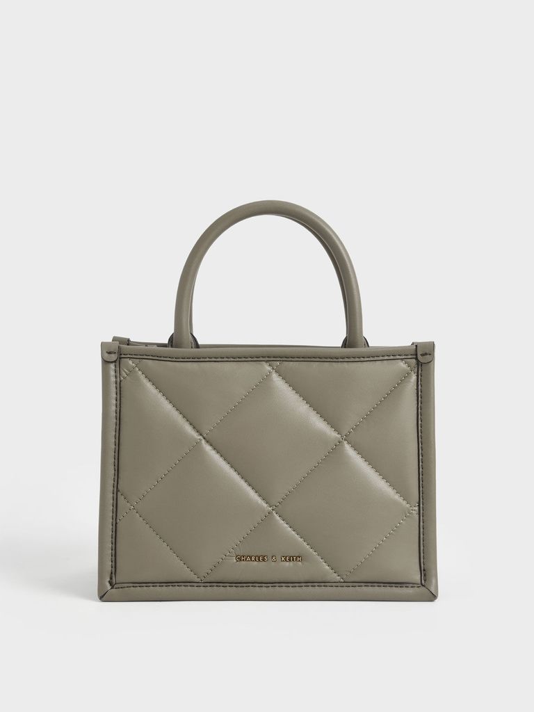 Celia Quilted Double Handle Tote Bag - Taupe