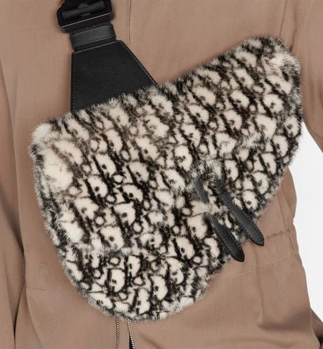Saddle Bag Beige and Black Dior Oblique Mink Fur