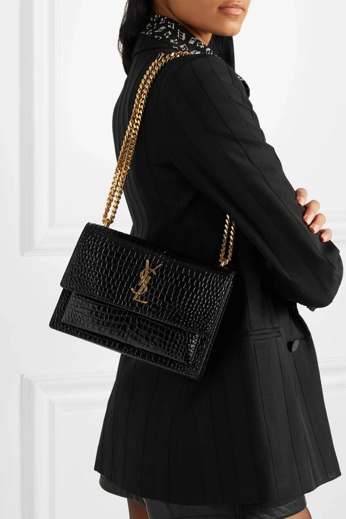 YSL Sunset Small Croc-effect Shoulder Bag