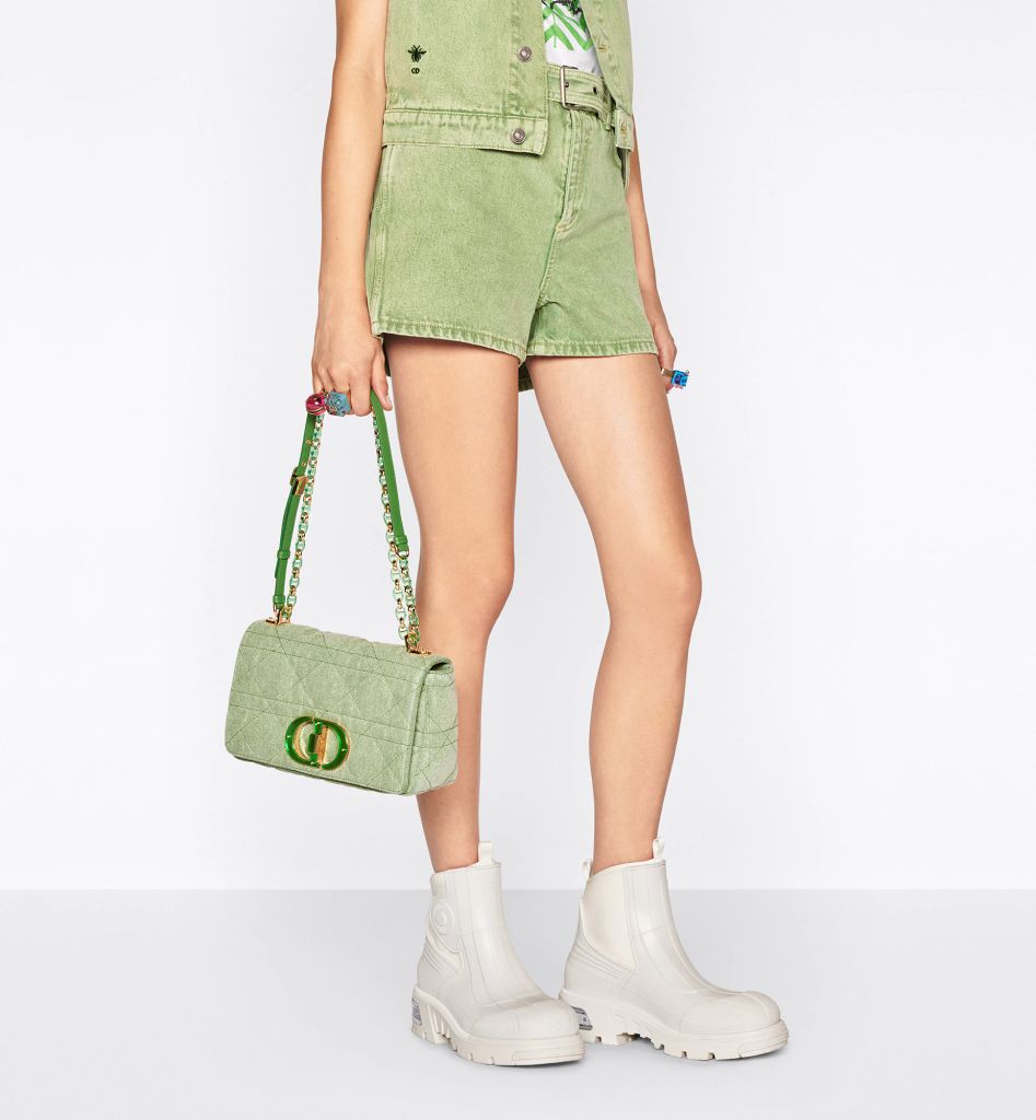 Túi Caro Dior nhỏ Bright Green Macrocannage