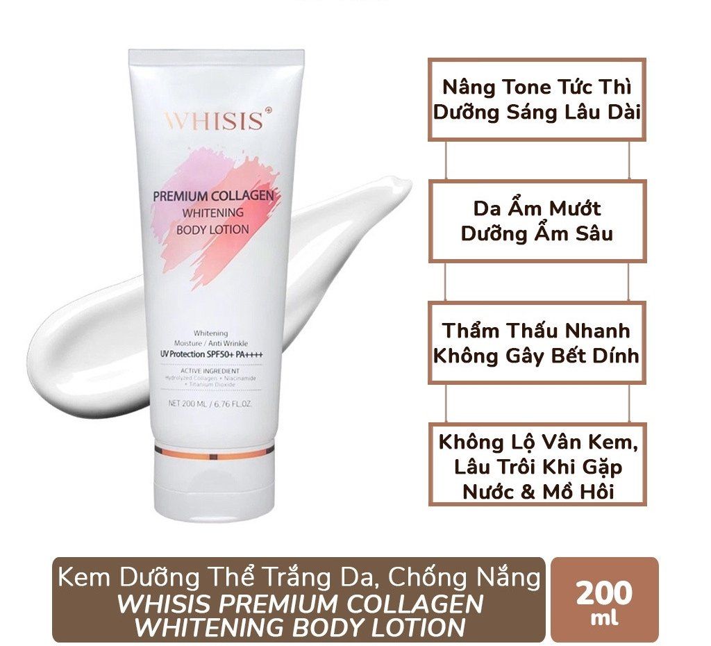 Dưỡng Thể Trắng Da Whisis Premium Collagen Whitening 200ML – Thế Giới Son Môi