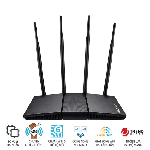 GEARVN Bộ định tuyến WiFi 6 Asus RT-AX1800HP chuẩn AX1800 (Xuyên tường)