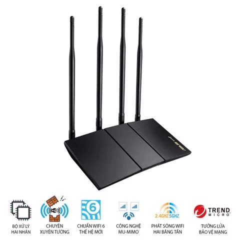 GEARVN Bộ định tuyến WiFi 6 Asus RT-AX1800HP chuẩn AX1800 (Xuyên tường)