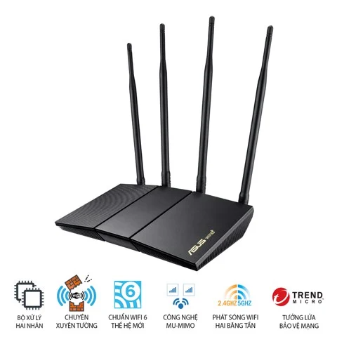 GEARVN Bộ định tuyến WiFi 6 Asus RT-AX1800HP chuẩn AX1800 (Xuyên tường)