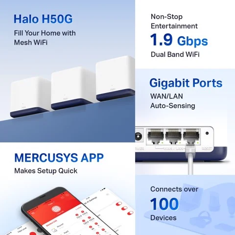 GEARVN - Bộ định tuyến WiFi Mesh Mercusys Halo H50G (2 pack)