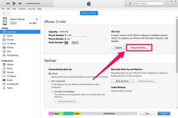 GEARVN - Cách khôi phục cài đặt gốc, reset iPhone bằng iTunes