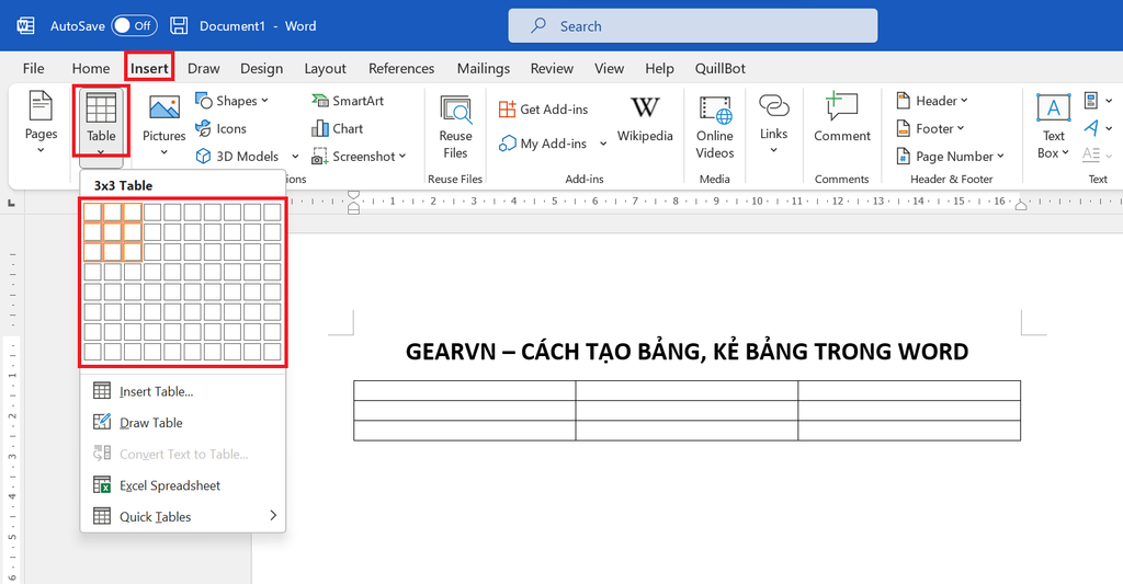 Cách tạo bảng, kẻ bảng và định dạng bảng trong Word – GEARVN.COM