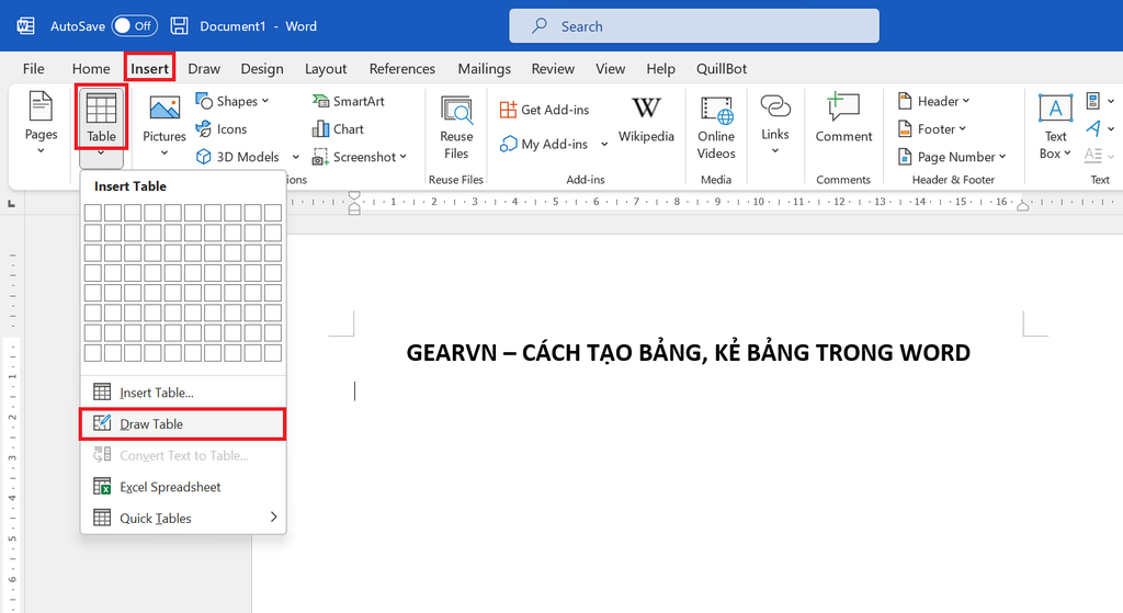 GEARVN - Cách tạo bảng thủ công trong Word