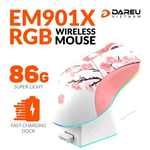 GEARVN - Chuột DareU EM901X RGB Superlight Wireless Pink
