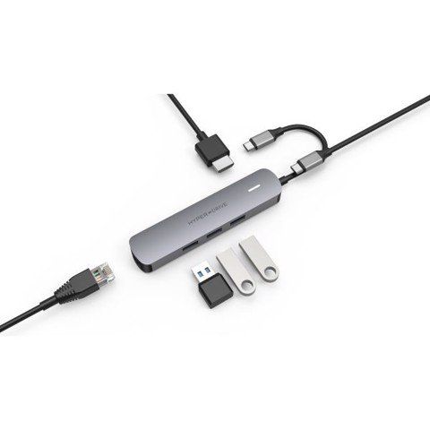 GEARVN Cổng chuyển Hyperdrive HDMI 4K 6 in 1 USB-C Hub Gray