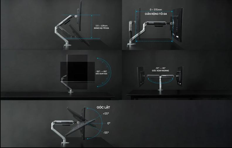 GEARVN Giá treo màn hình Human Motion T6 Pro Dual Trắng