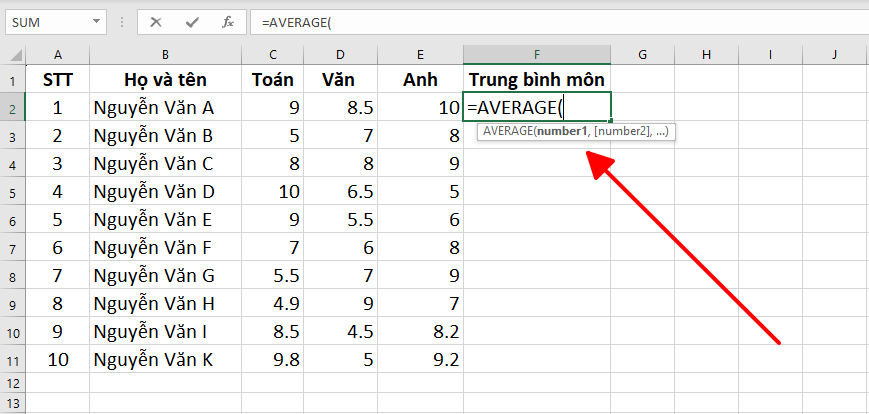 GEARVN -  Sử dụng hàm Average để tính điểm trung bình trong Excel