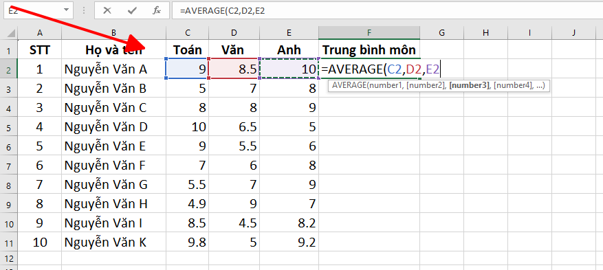 GEARVN -  Sử dụng hàm Average để tính điểm trung bình trong Excel