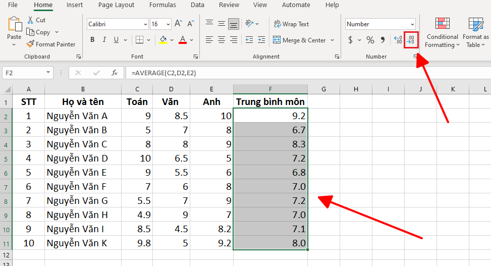 GEARVN - Làm tròn kết quả tính trung bình trong Excel