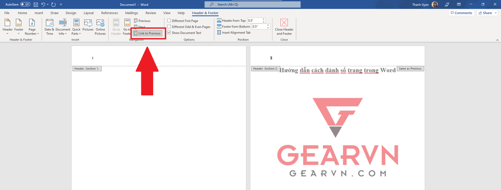 GEARVN - Cách đánh số trang trong Word từ trang bất kỳ