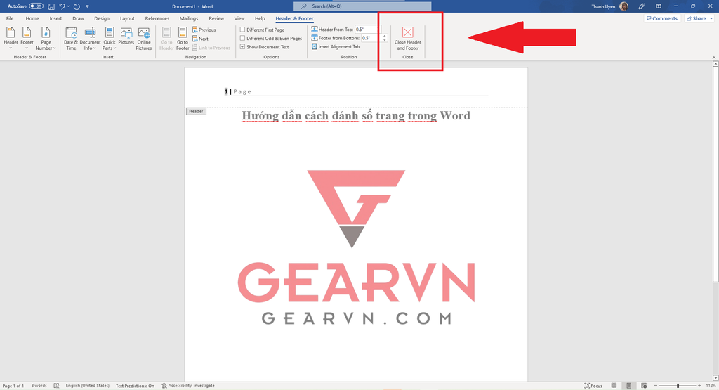 GEARVN - Cách viết số trang nhập Word kể từ trang đầu tiên