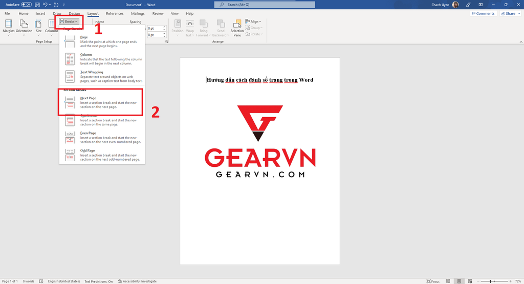 GEARVN - Cách đánh số trang trong Word từ trang bất kỳ