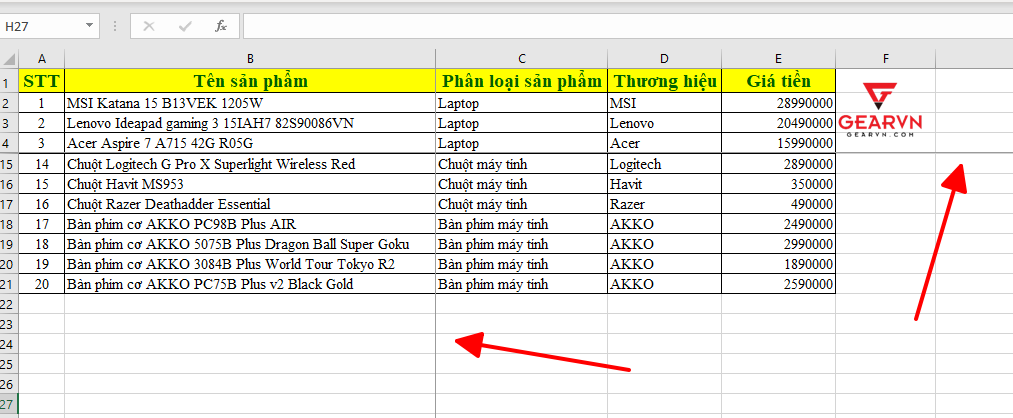 GEARVN - Hướng dẫn cố định nhiều dòng, cột trong Excel