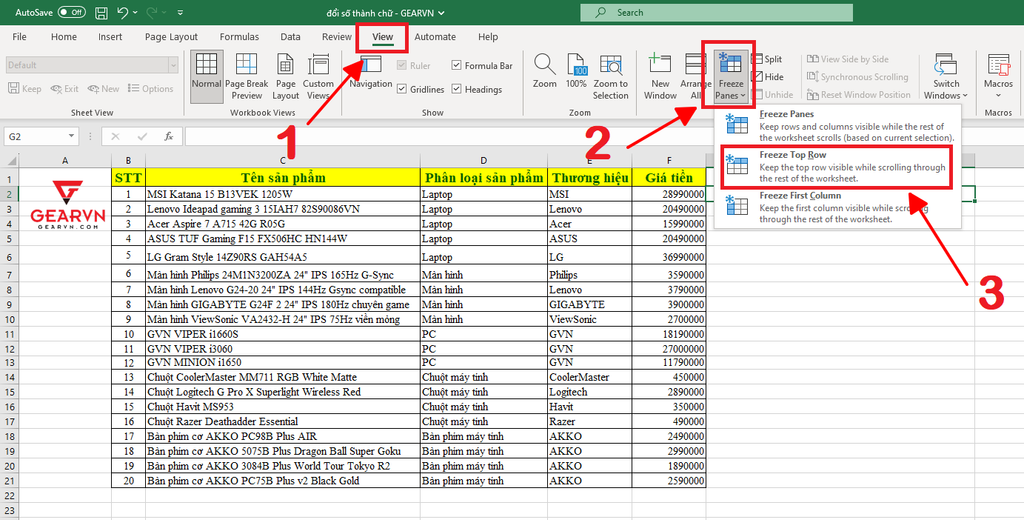 GEARVN - Hướng dẫn cố định dòng đầu tiên trong Excel