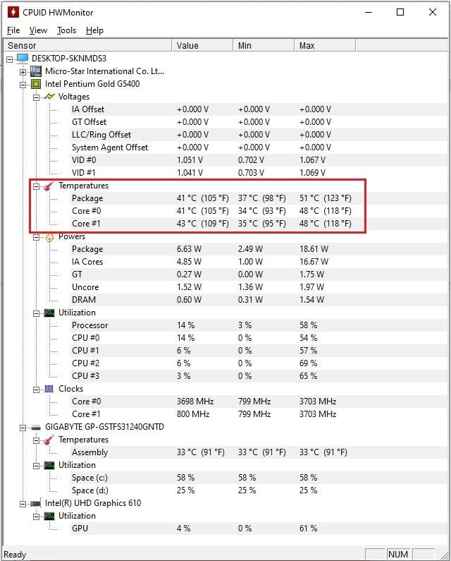 kiểm tra nhiệt độ CPU