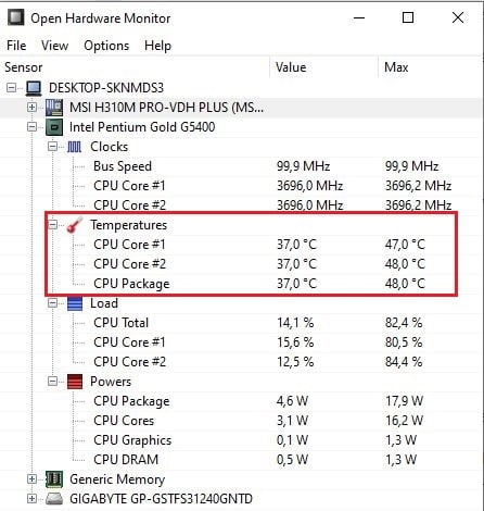 kiểm tra nhiệt độ CPU