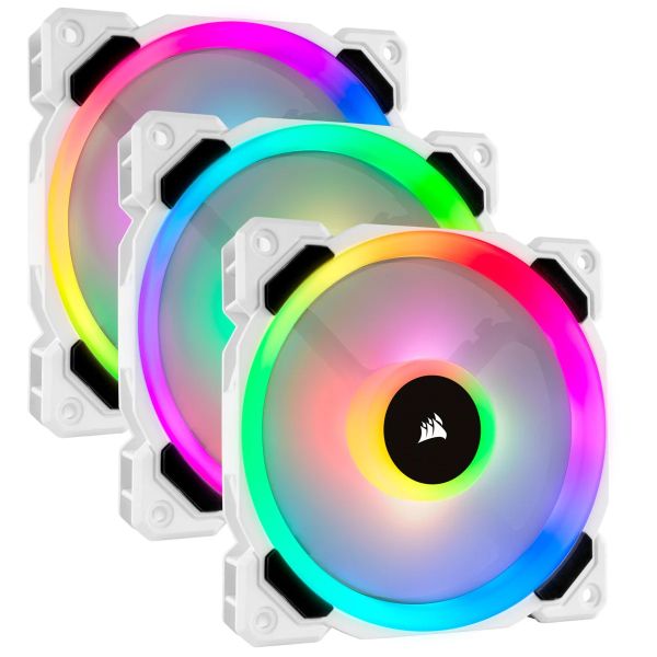 GEARVN - Fan Corsair LL120 RGB LED 120mm White — Triple Pack with Lighting Node PRO