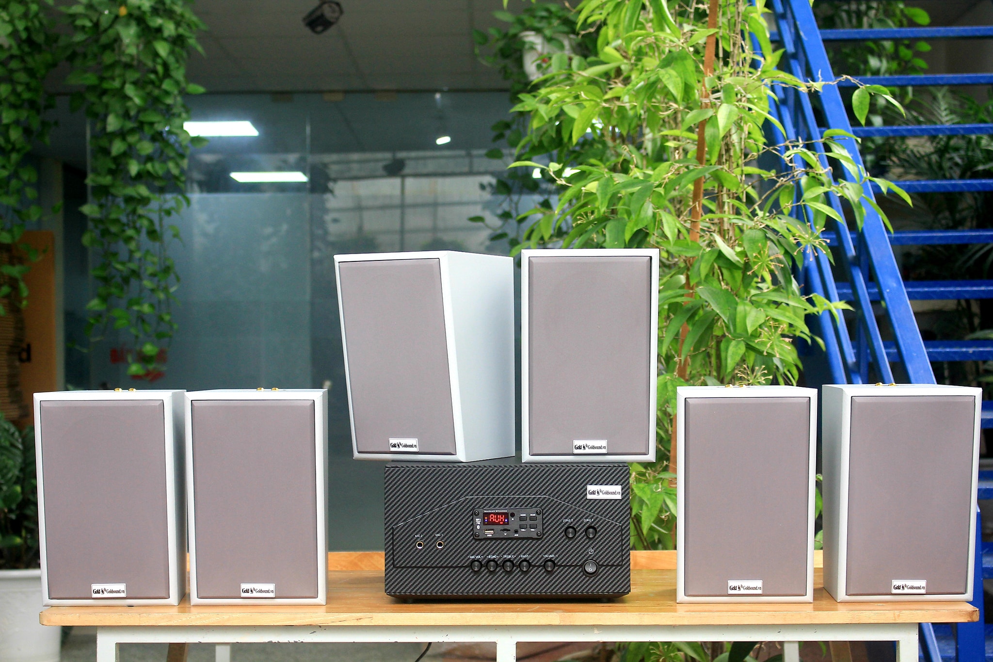 Loa cafe loa nhà hàng dàn âm thanh V58 Goldsound với thiết kế vân bạc