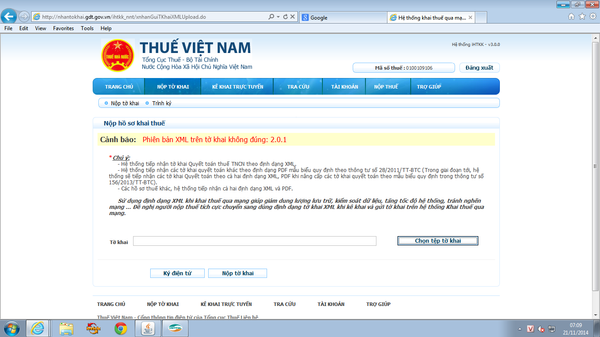 Khắc phục lỗi phiên bản XML trên tờ khai thuế với chữ ký số Viettel