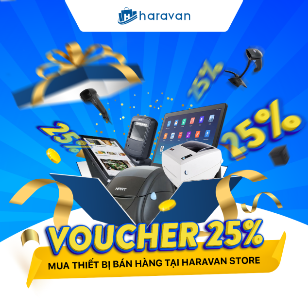 Voucher 25% mua thiết bị bán hàng tại Haravan store