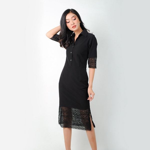 Đầm Váy Nữ Body Thun Gân Cổ Sơ Mi Tay Dài Sa179 - Sam Store