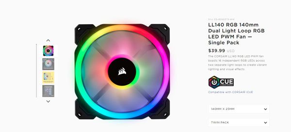 Bộ Fan Corsair LL140 RGB 140mm Dual Light Loop Lighting Node Pro Fan