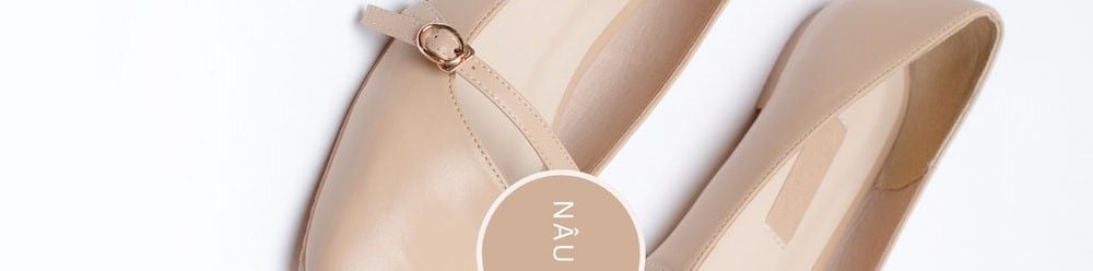 giày búp bê mũi vuông màu nâu nhạt