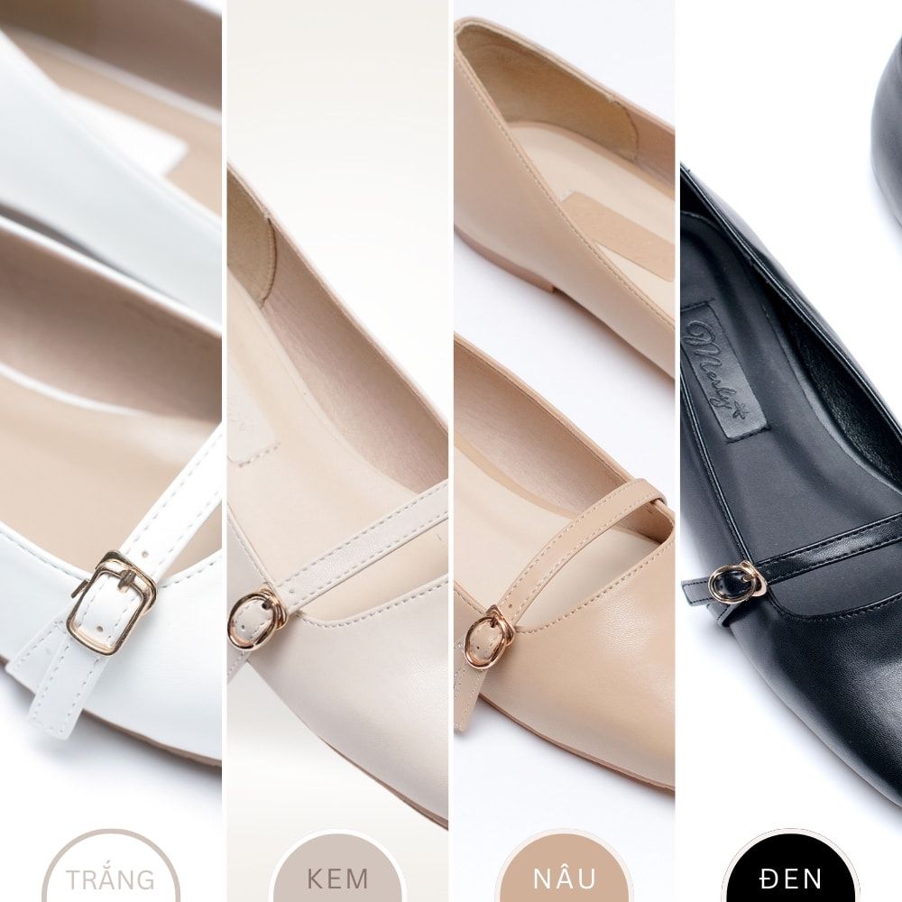 các tông màu giày búp bê mũi vuông mary jane 1473 merly trắng kem nâu đen