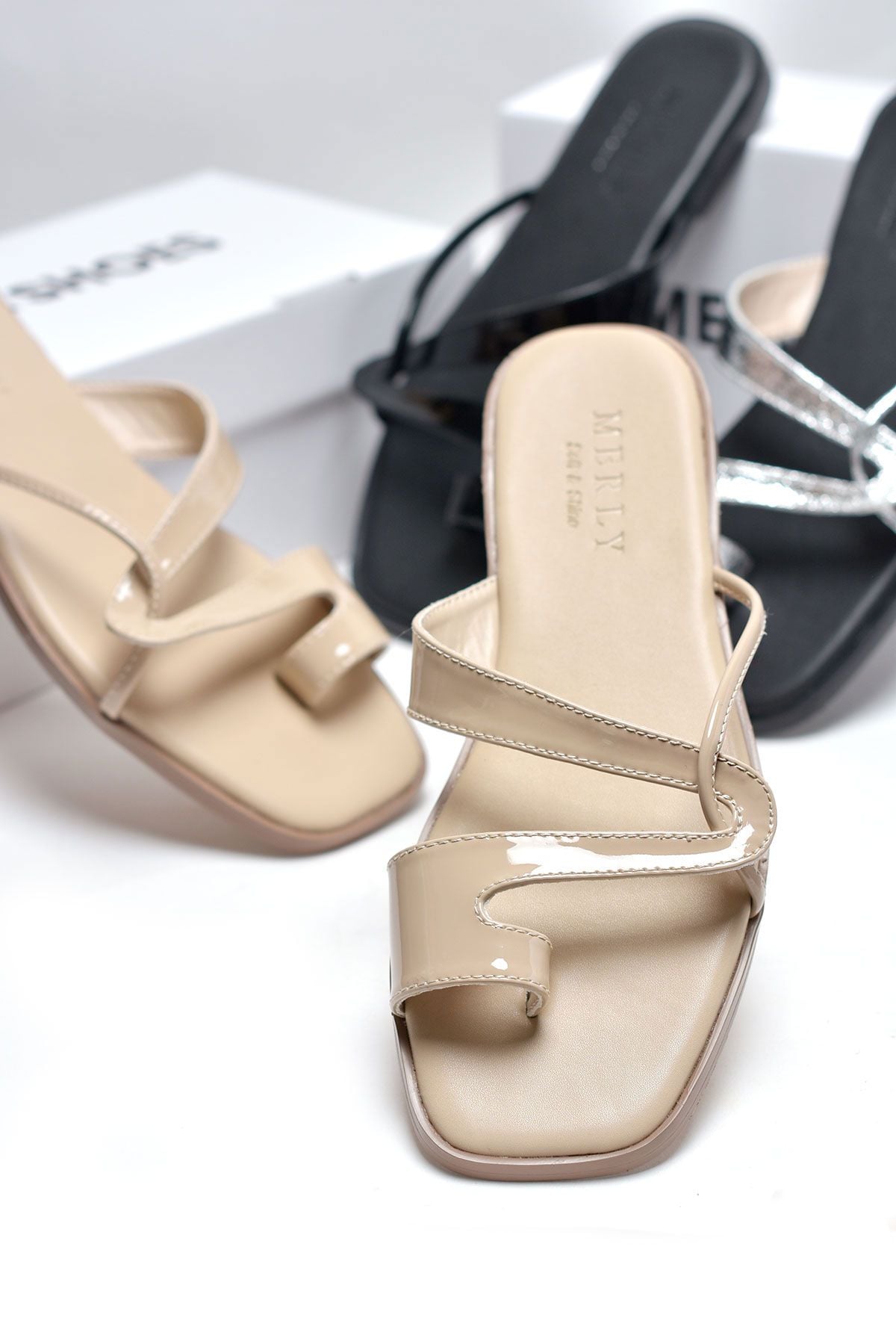 Dép Lê Nữ Da Cao Cấp Dây Mảnh Đan Chéo Màu Nude