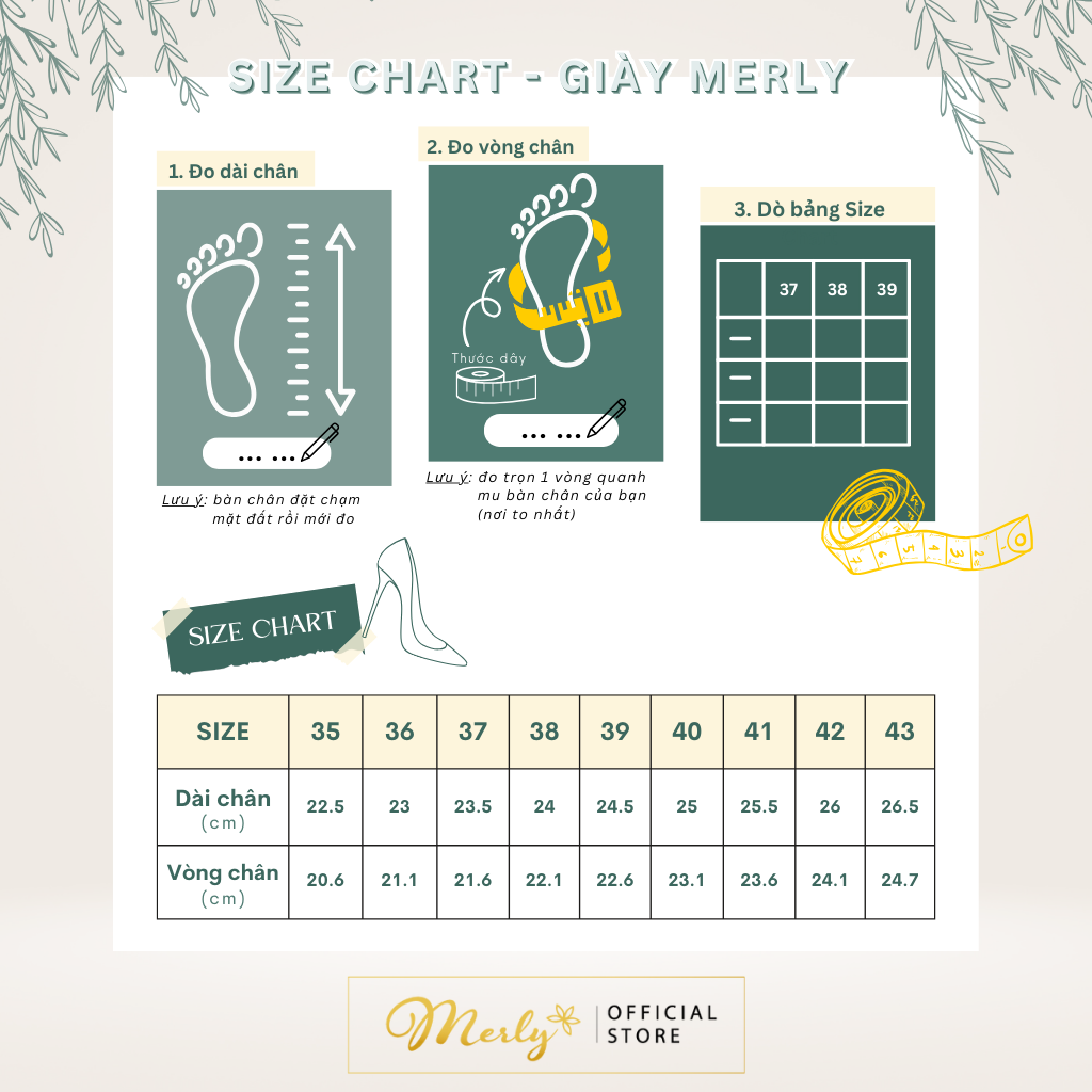 Hướng dẫn cách chọn size giày nữ - Giày Merly (35-43)