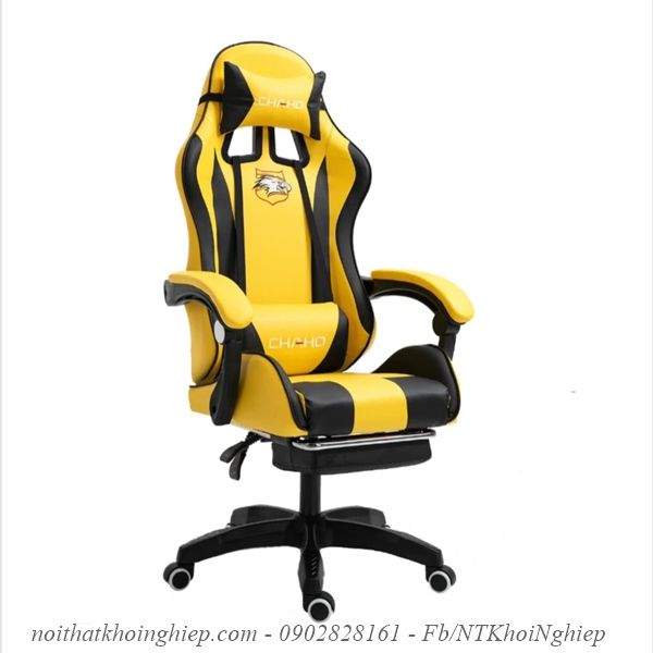 ghế gaming đẹp giá rẻ có gác chân màu vàng đen