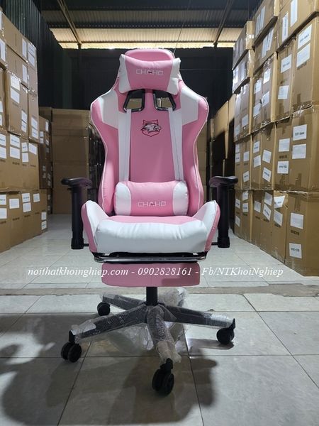 ghế gaming đẹp giá rẻ có gác chân màu hồng